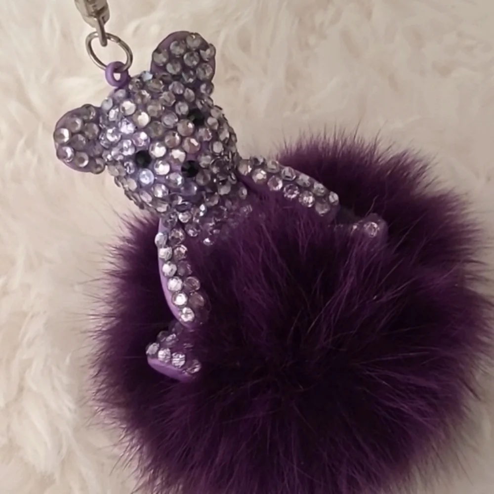 Fur and Crystal Bling Bear Key Ring